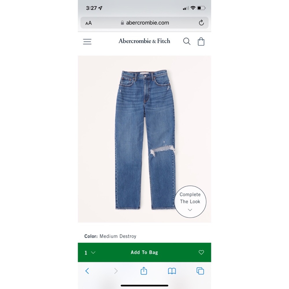 Abercrombie Curve Love Ultra High Rise 90s Straight Jean - Medium Destroy